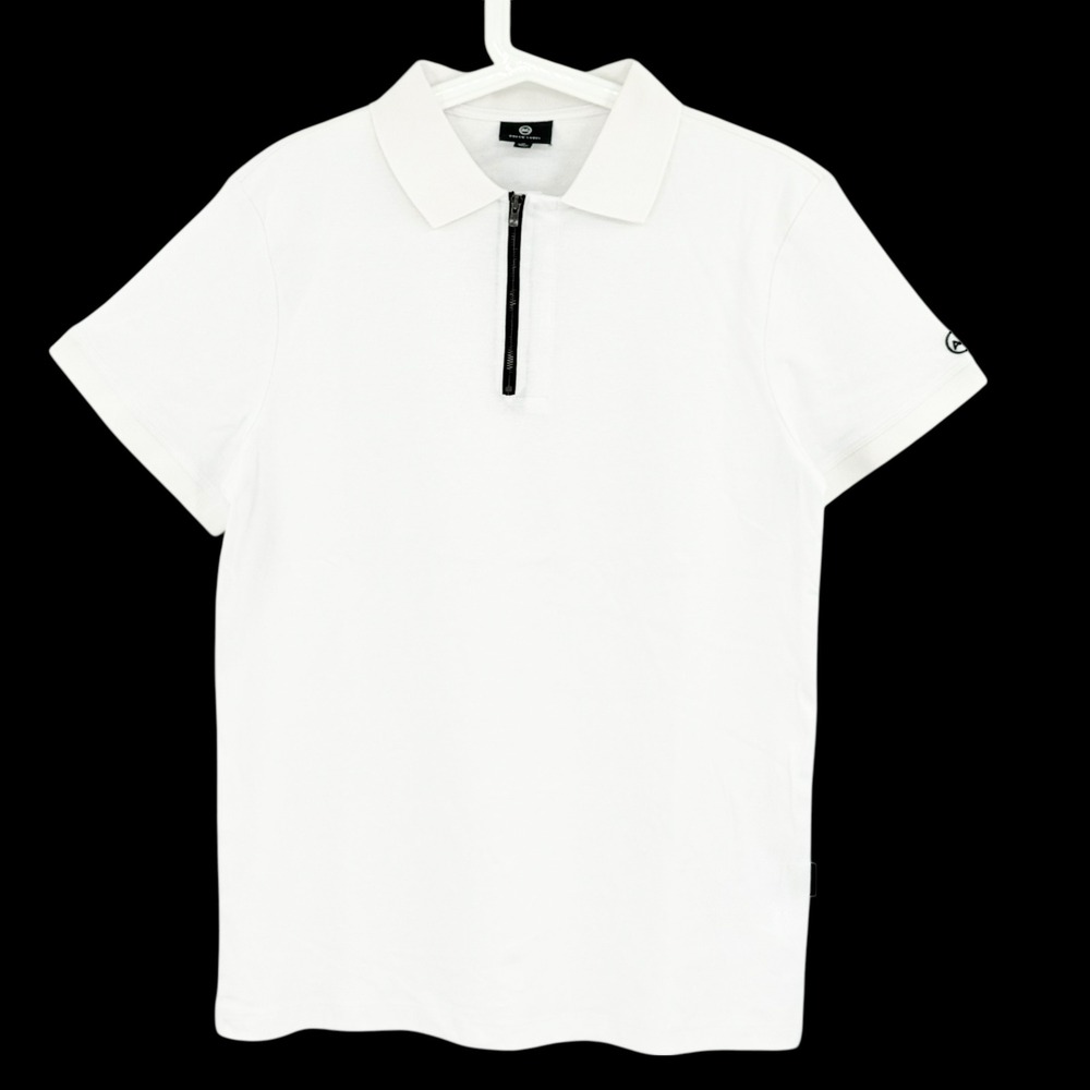 Adriano Goldschmied Green Label Men's White Zip Neck Polo Shirt Size Medium